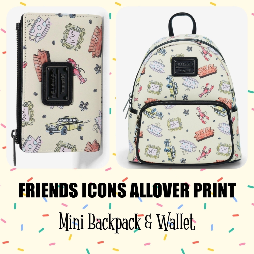 LOUNGEFLY Friends Icons Allover Print Mini Backpack & Wallet